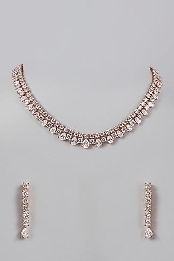 Rose Gold Finish Faux Diamond Necklace Set