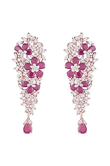 Silver plated faux diamond and ruby floral dangler earrings