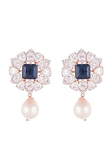 Silver plated faux diamond and sapphire earrings