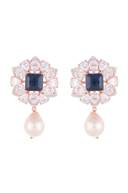 Silver plated faux diamond and sapphire earrings