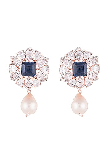 Silver plated faux diamond and sapphire earrings