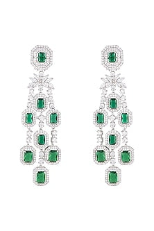 Silver plated diamond and emerald long earrings
