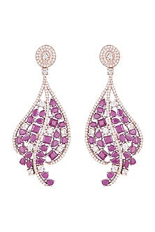 Silver plated faux diamond and ruby leaf earrings
