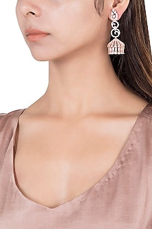 Silver plated faux diamond cage earrings