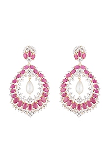 Silver plated diamond and ruby dangler earrings