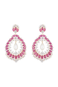 Silver plated diamond and ruby dangler earrings