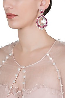 Silver plated diamond and ruby dangler earrings