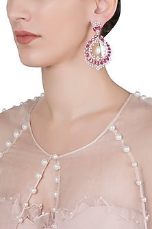 Silver plated diamond and ruby dangler earrings