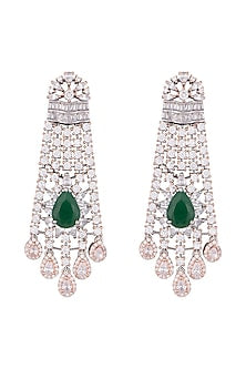 Silver plated faux diamond and emerald dangler earrings