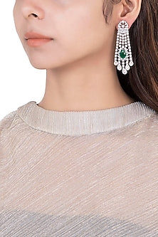 Silver plated faux diamond and emerald dangler earrings
