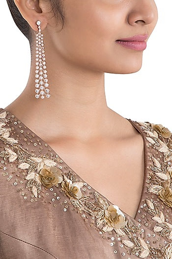 Silver plated faux diamond dangler earrings