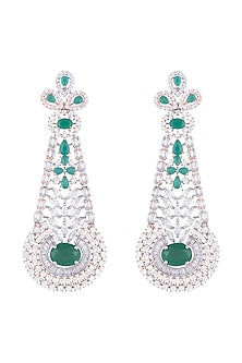 Silver plated faux diamond and emerald long earrings