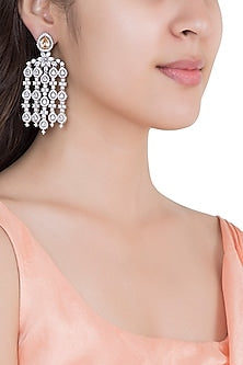 White Rhodium Plated Faux Diamond Chandelier Earrings