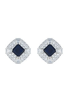 White Rhodium Plated Heirloom Blue Earrings