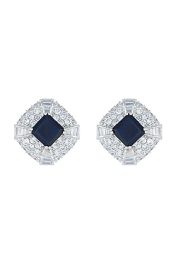 White Rhodium Plated Heirloom Blue Earrings