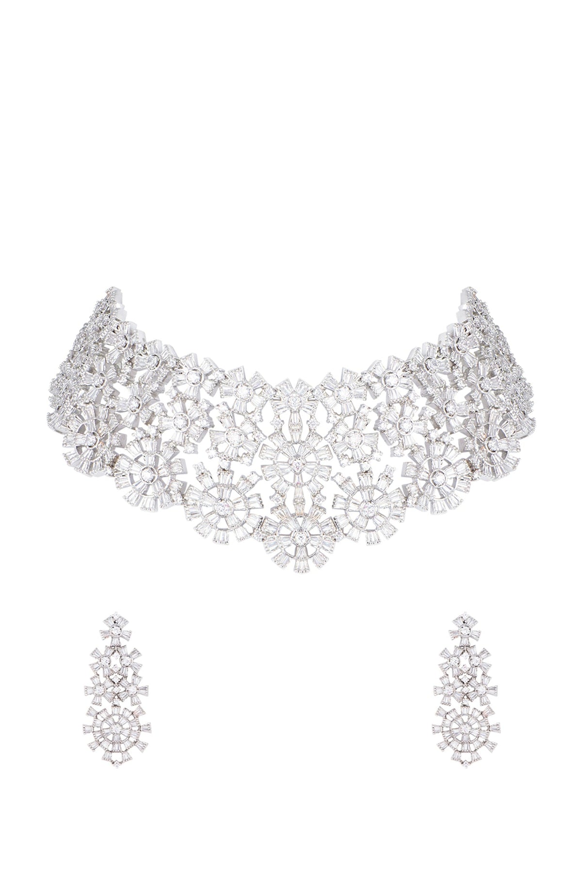 Silver plated faux diamond choker necklace set
