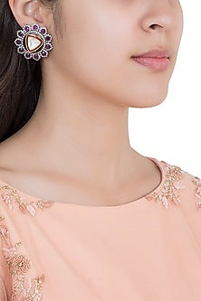 Black Rhodium Plated Faux Polki Sone Earrings