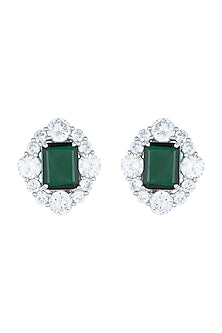 White Rhodium Plated Faux Emerald & Diamond Earrings