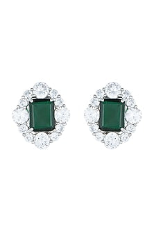 White Rhodium Plated Faux Emerald & Diamond Earrings