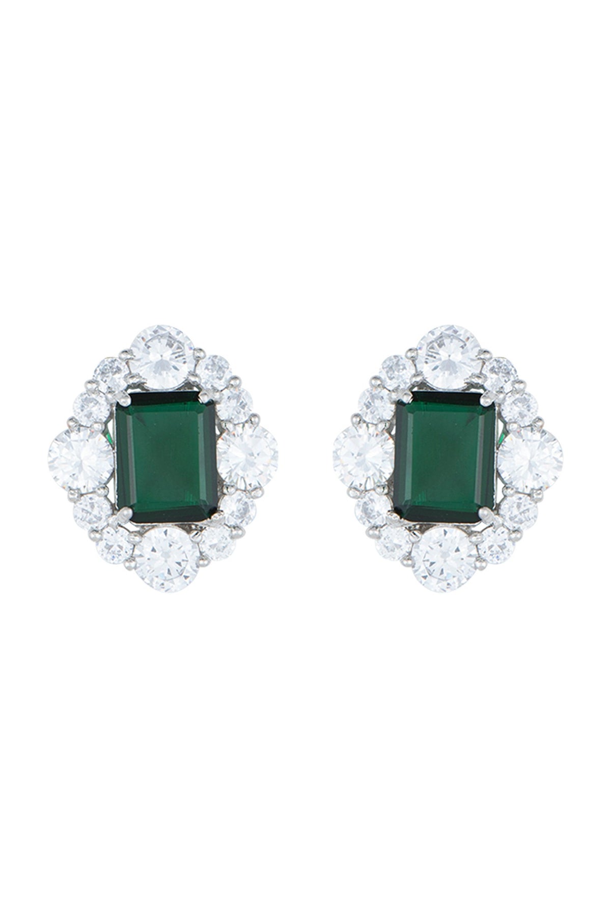 White Rhodium Plated Faux Emerald & Diamond Earrings