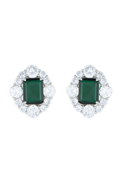White Rhodium Plated Faux Emerald & Diamond Earrings