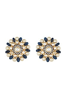 Yellow Rhodium Plated Faux Polki & Pearls Earrings