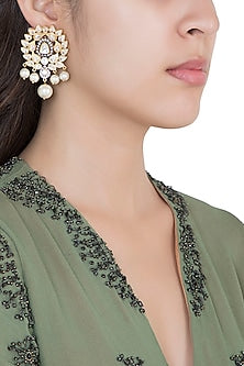 Yellow Rhodium Plated Faux Polki Stone Earrings