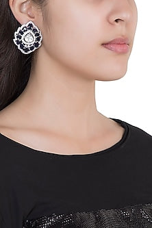 White Rhodium Plated Faux Polki & Sapphire Stud Earrings