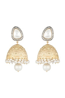 Yellow Rhodium Plated Faux Polki Jhumka Earrings