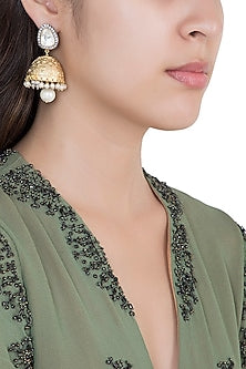 Yellow Rhodium Plated Faux Polki Jhumka Earrings