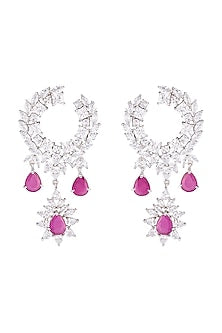 Silver plated diamond and ruby drop earrings
