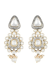 Yellow Rhodium Plated Faux Polki Dangler Earrings