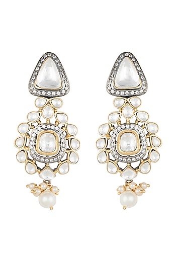 Yellow Rhodium Plated Faux Polki Dangler Earrings