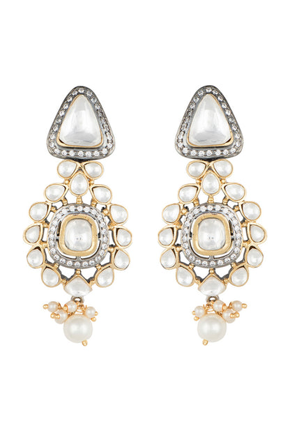 Yellow Rhodium Plated Faux Polki Dangler Earrings