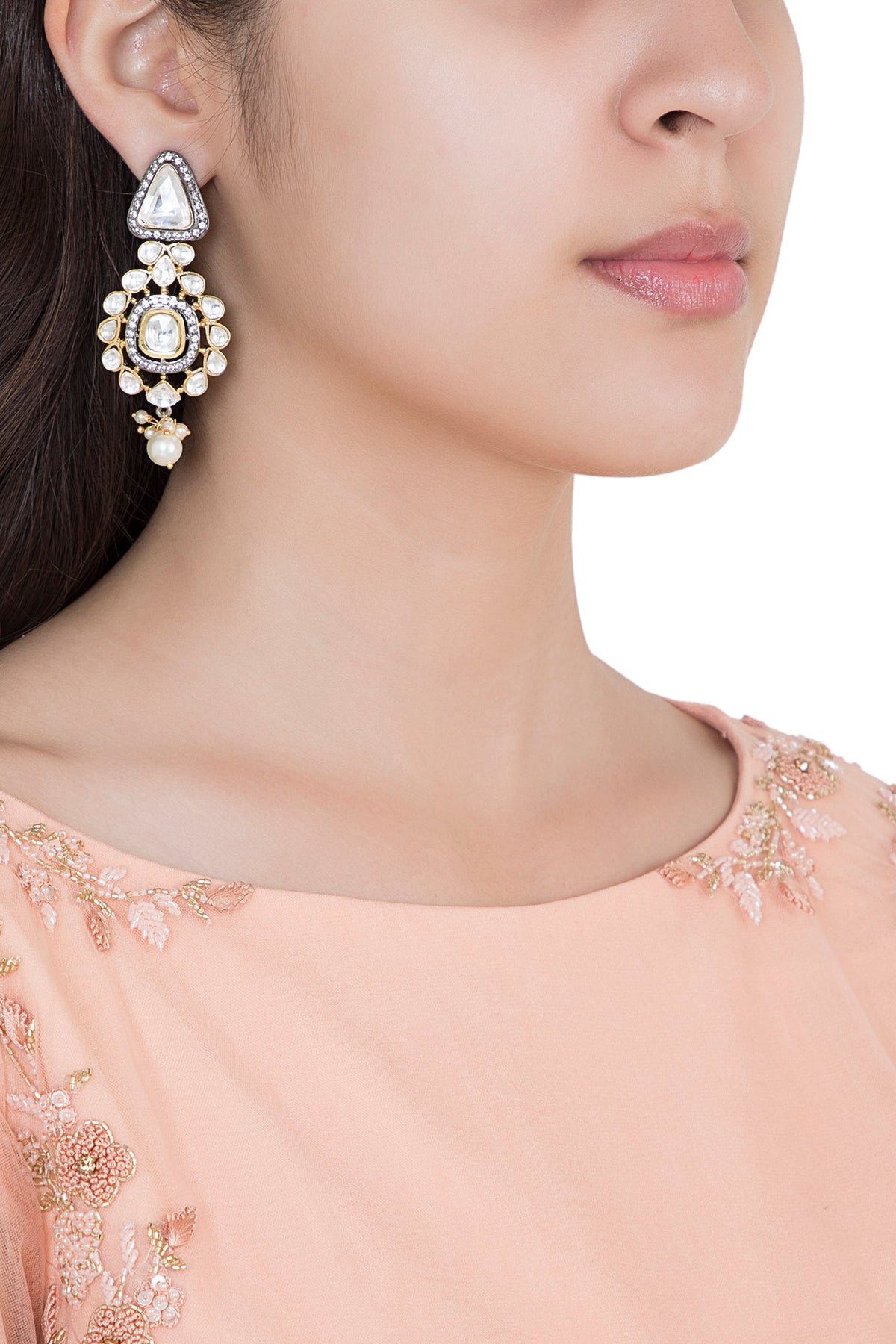 Yellow Rhodium Plated Faux Polki Dangler Earrings
