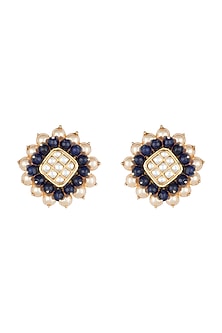 Yellow Rhodium Plated Faux Polki & Sapphire Bead Earrings
