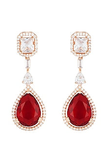 Rose Gold Rhodium Plated Faux Diamond and Ruby Earrings