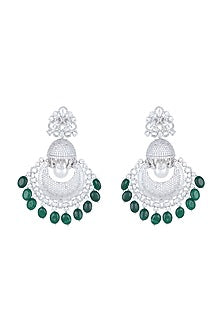 White Rhodium Plated Faux Diamonds Long Earrings