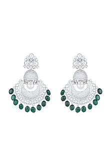 White Rhodium Plated Faux Diamonds Long Earrings