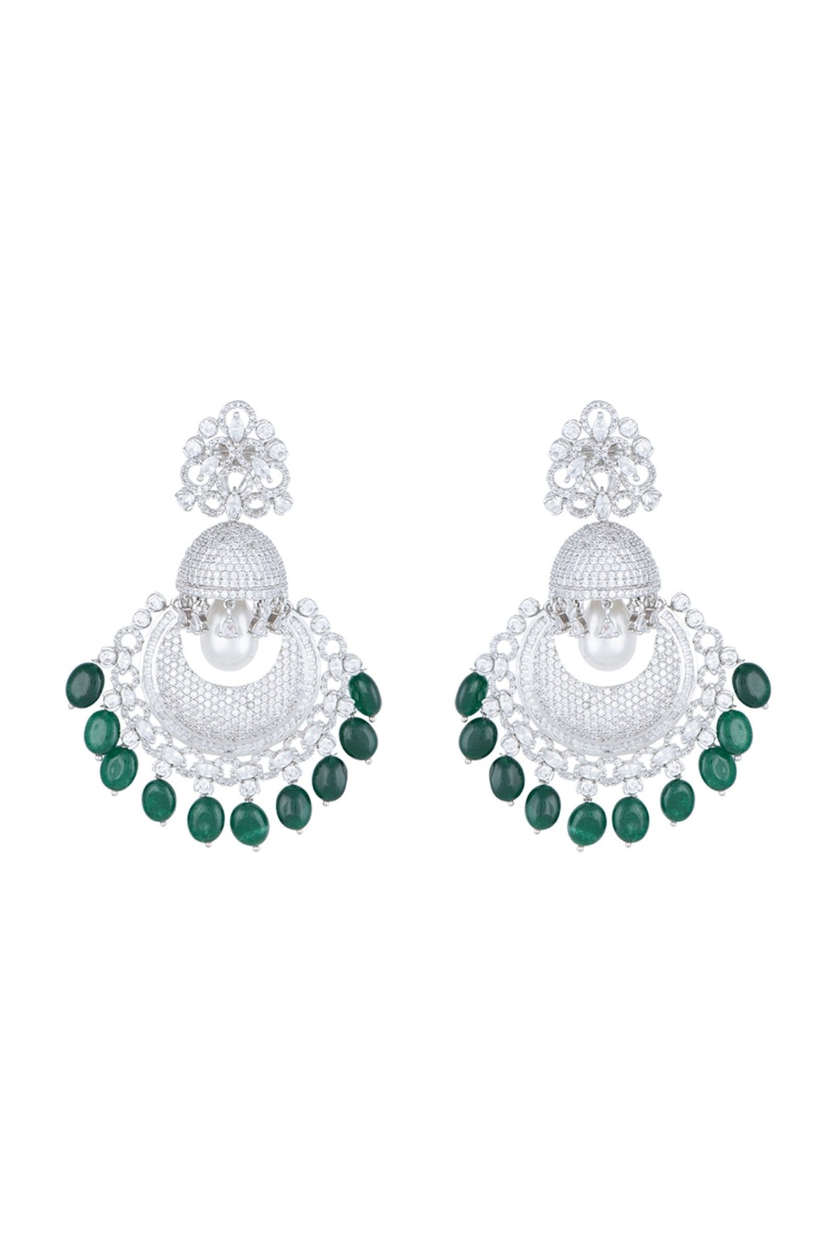 White Rhodium Plated Faux Diamonds Long Earrings