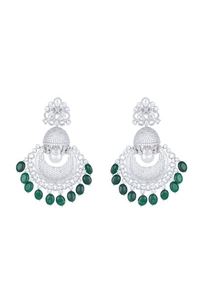 White Rhodium Plated Faux Diamonds Long Earrings