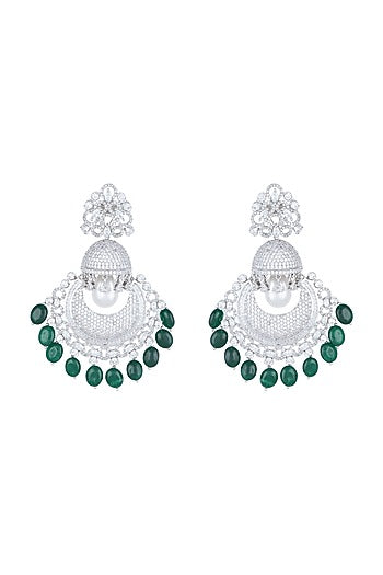 White Rhodium Plated Faux Diamonds Long Earrings
