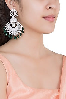 White Rhodium Plated Faux Diamonds Long Earrings