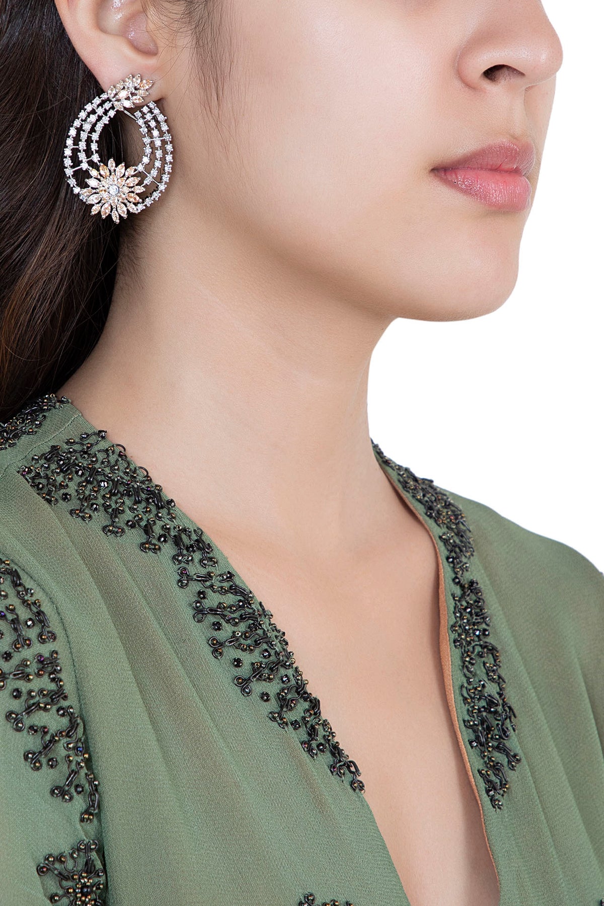 White Rhodium Plated Faux Diamond Earrings
