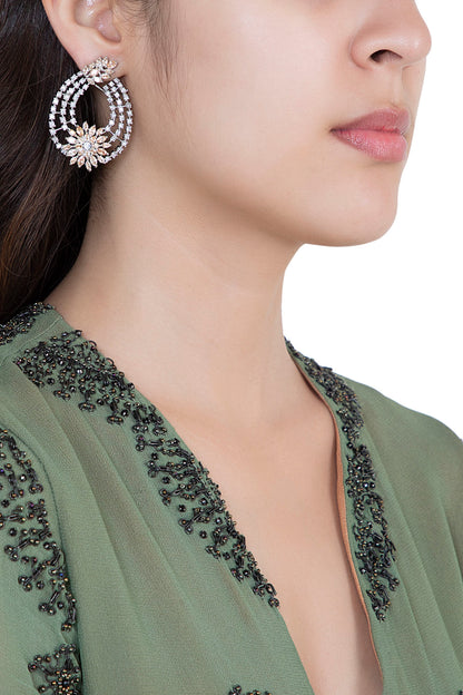 White Rhodium Plated Faux Diamond Earrings