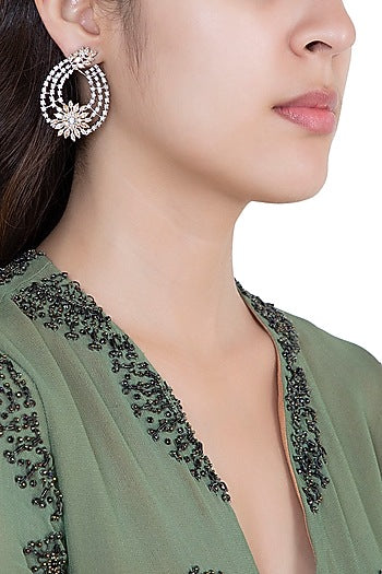 White Rhodium Plated Faux Diamond Earrings