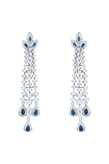 White Rhodium Plated Faux Diamond & Sapphire Earrings