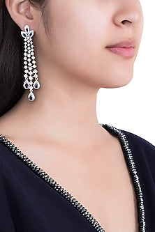 White Rhodium Plated Faux Diamond & Sapphire Earrings