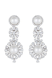 White Rhodium Plated Faux Diamond & Pearl Earrings