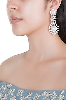 White Rhodium Plated Faux Diamond & Pearl Earrings